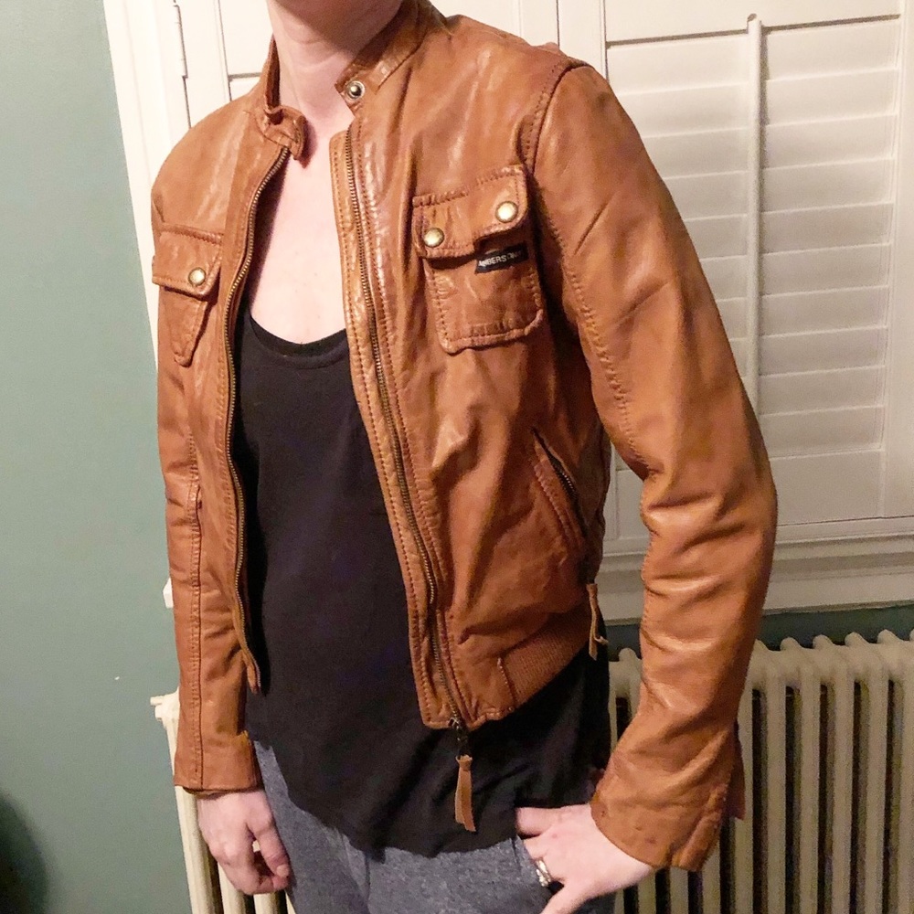 Members Only Brown Leather Jacket Sz XS